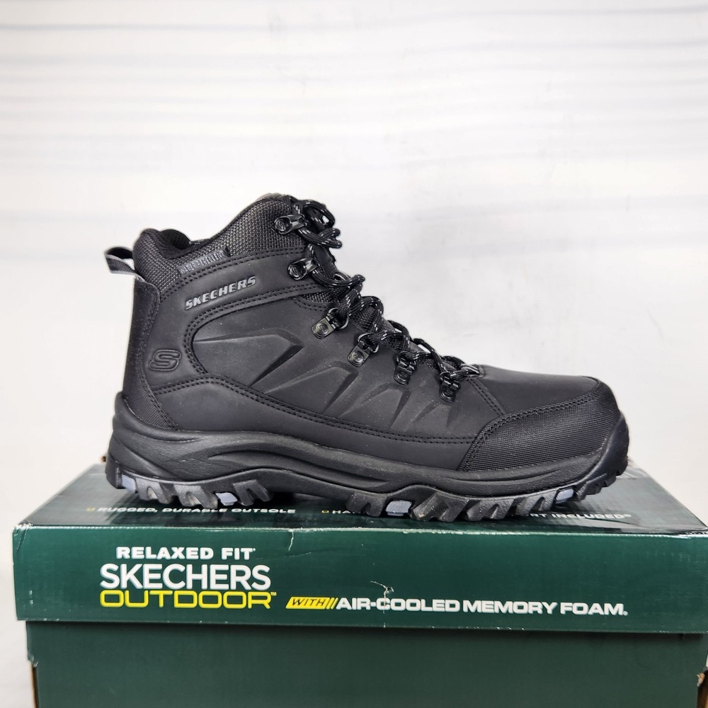 Skechers Hiking Boots Men Size 9.5 Black Relaxed Fit Water Repellent Outdoor